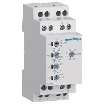 Ein elektrisches Hager-Gerät mit mehreren einstellbaren Schaltern und Beschriftungen zur Steuerung von Stromkreisen.