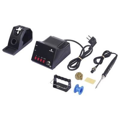 Lötkolben-Set mit digitaler Lötstation, Halter, Reinigungswolle, Lötspitze und Netzkabel; für präzise Elektronikarbeiten geeignet.
