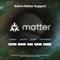 'Native Matter Support': Illustration mit Matter-Logo im Weltall-Hintergrund. Unterstützt Apple Home, SmartThings, Alexa, Google Home, Home Assistant.