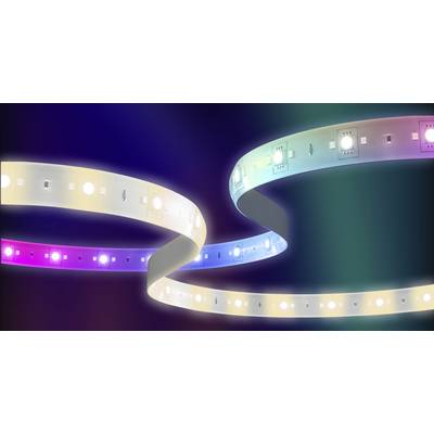 Zwei leuchtende LED-Streifen in verschiedenen Farben biegen sich elegant in einem dunklen Raum und erzeugen ein stimmungsvolles Licht.
