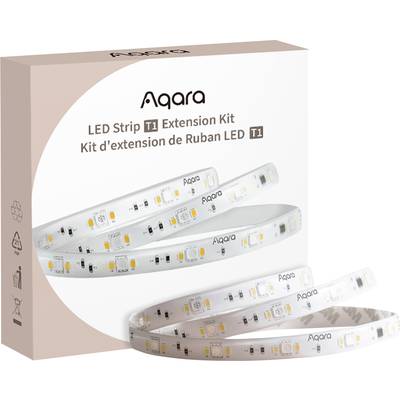 Aqara LED Strip T1 Erweiterungsset-Verpackung mit Abbildung eines flexiblen LED-Streifens, Bedienungspiktogramme an der Seite.