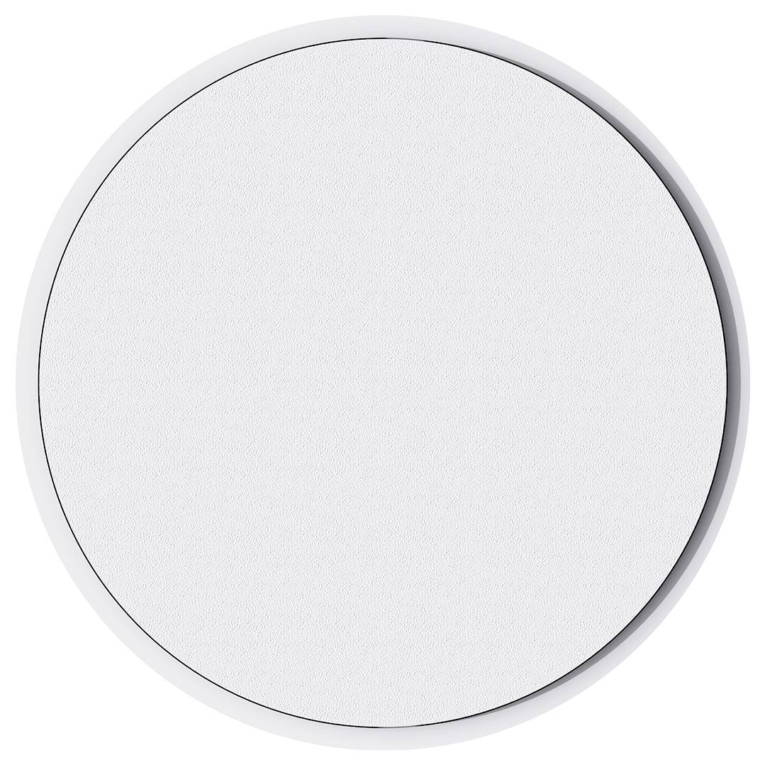 Weißes rundes Objekt auf weißem Hintergrund, möglicherweise eine Deckenleuchte oder Lautsprecherabdeckung, keine weiteren Details erkennbar.