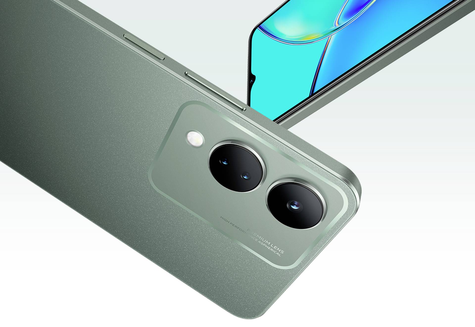 Zwei Smartphones; eines in einer schrägen Nahaufnahme zeigt die Dual-Kamera, das andere im Hintergrund von vorne sichtbar.