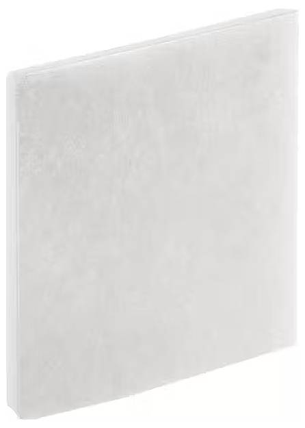 Ein weißes, leeres quadratisches Buch oder Notizbuch mit einer harten, glatten Oberfläche, im 90-Grad-Winkel positioniert.