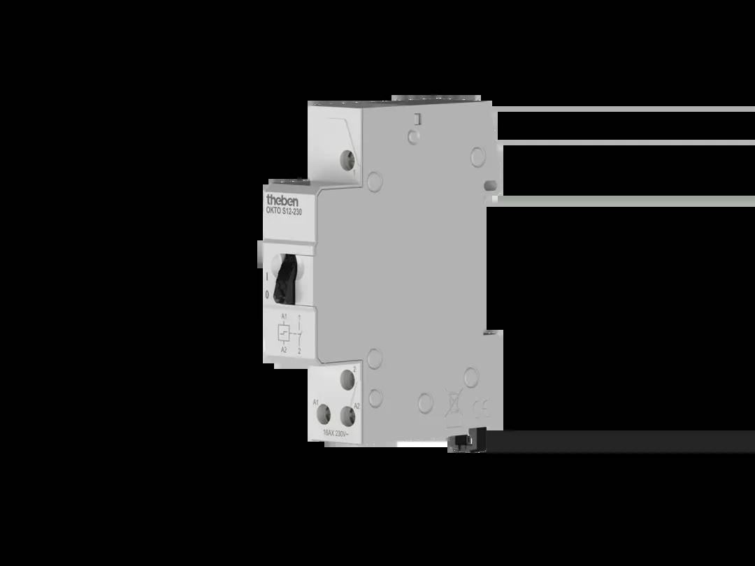 Ein elektrisches Relais von Theben, Modell OKTO S12 867 00, mit einem Schalter auf der Vorderseite und verschiedenen Anschlüssen.