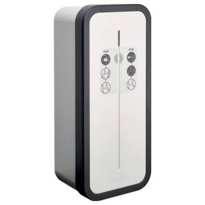 Elektronisches Gerät mit Tasten zur Steuerung von Strom. Symbole für Start, Stop und zwei Betriebsarten sind sichtbar.