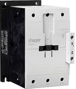 Ein weißer Sicherungsautomat von Hager mit schwarzem Gehäuse montiert an einer Wand. Er dient zur elektrischen Sicherheit.