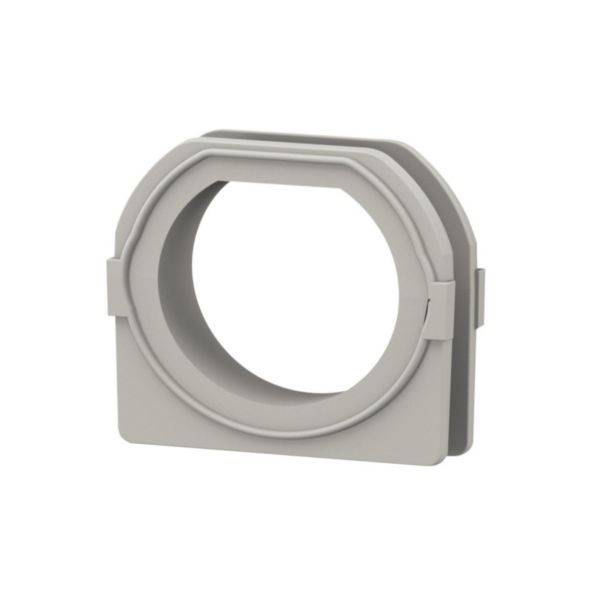 Kunststoffhalterung mit rundem zentralen Ausschnitt, geeignet für den Einsatz in mechanischen oder elektrischen Installationen.