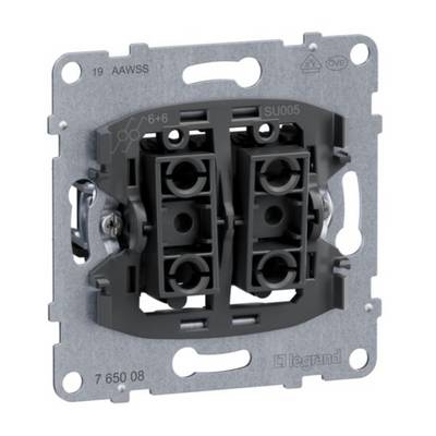 Ein elektrischer Schalter mit zwei Tasten, umgeben von einem quadratischen Metallrahmen, geeignet für den Wandeinbau.