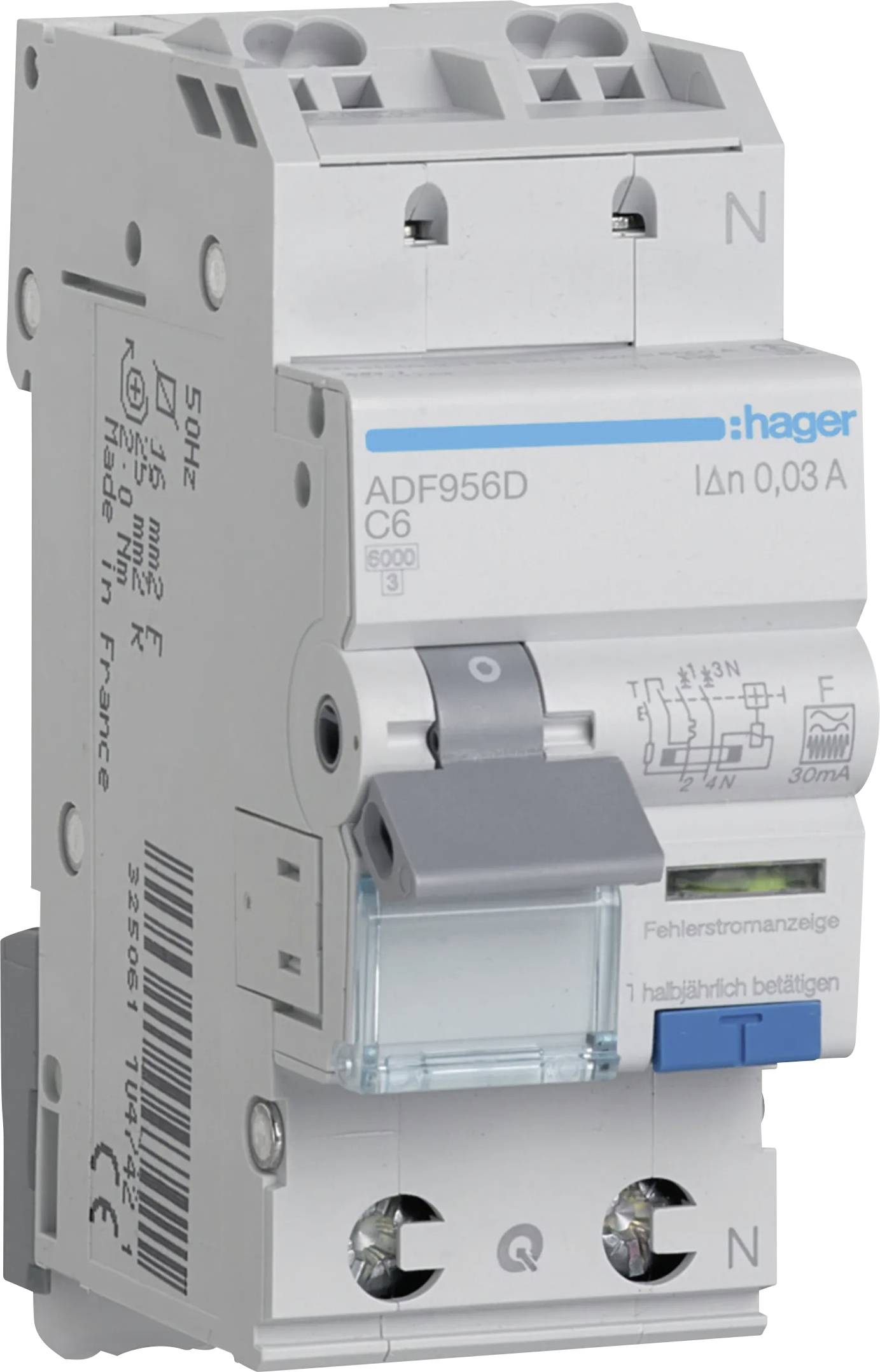 Hager ADF956D FI-Schutzschalter/Leitungsschutzschalter 2polig 6 A 0.03 A 230 V