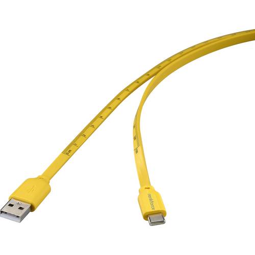 Thumbnail - Renkforce USB-Kabel USB 2.0 USB-C® Stecker, USB-A Stecker 1.00 m Gelb Maß-Aufdruck (metrisch) RF-6721076