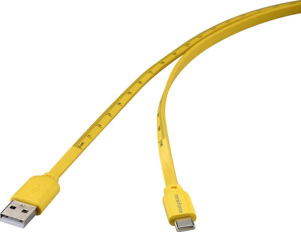 Renkforce USB-Kabel USB 2.0 USB-C® Stecker, USB-A Stecker 1.00 m Gelb Maß-Aufdruck (metrisch) RF-6721076