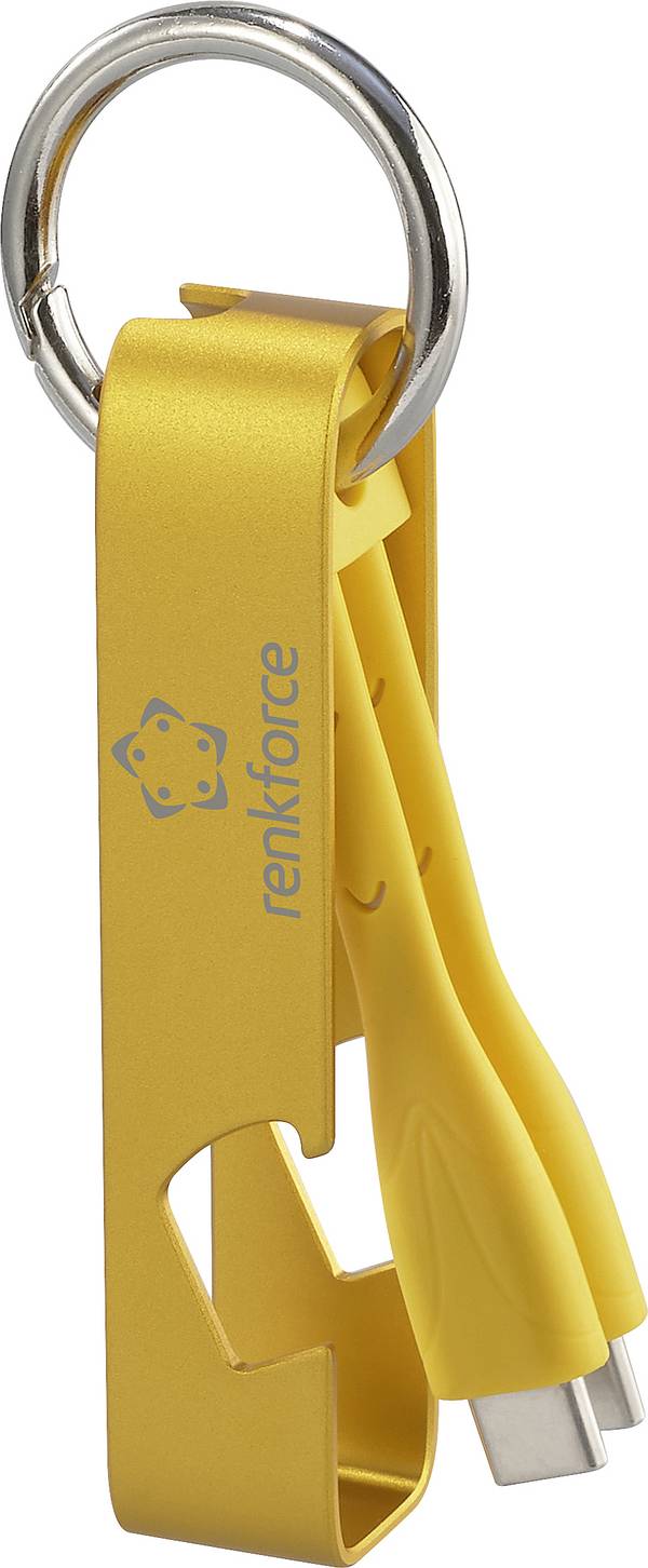 Renkforce USB-Kabel  USB 2.0 USB-C® Stecker 0.15 m Gelb Schlüsselanhänger, Flaschenöffner RF-6721082