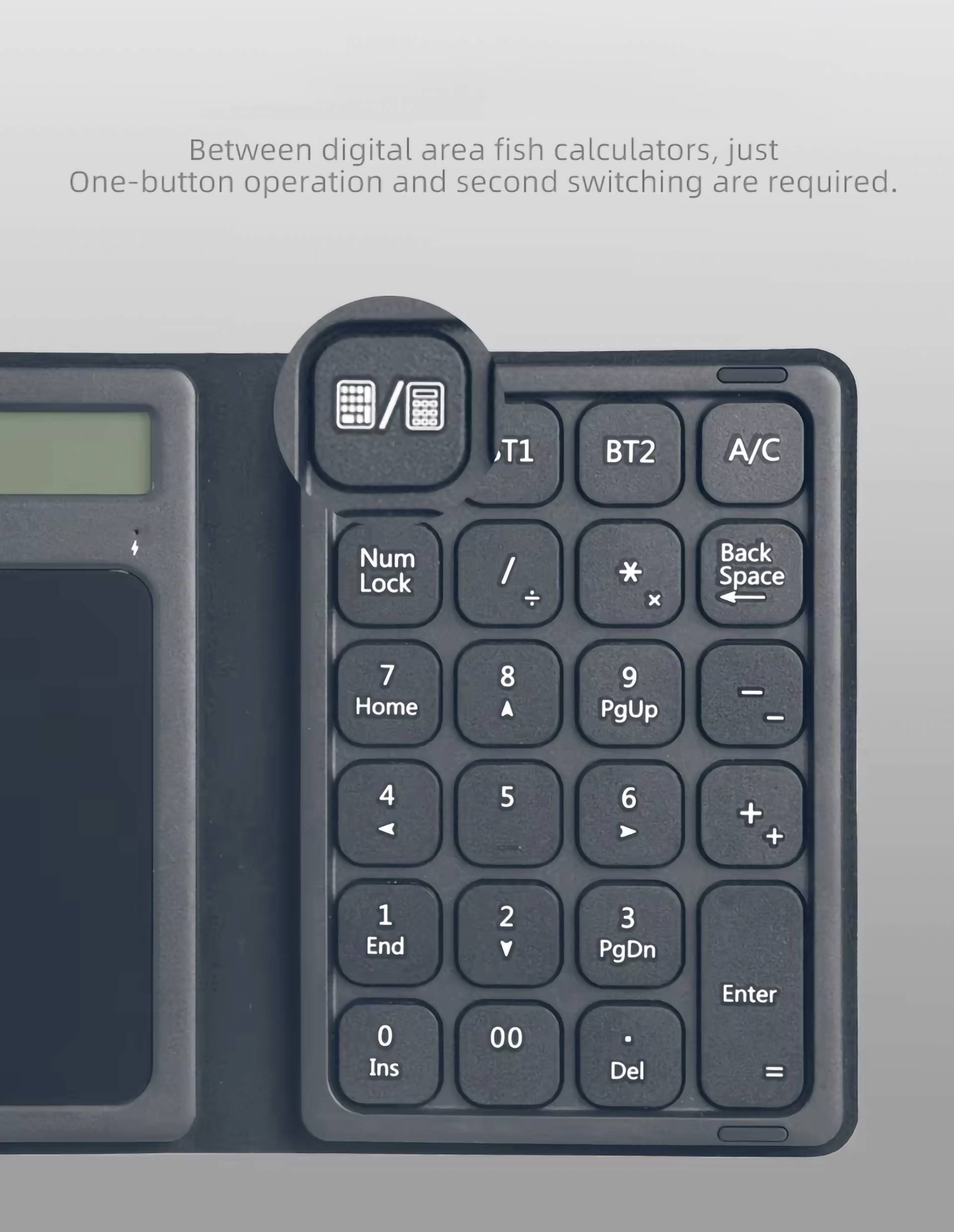 'Schwarze, rechteckige Digital-Tastatur mit Nummernblock, Funktions- und Pfeiltasten.'