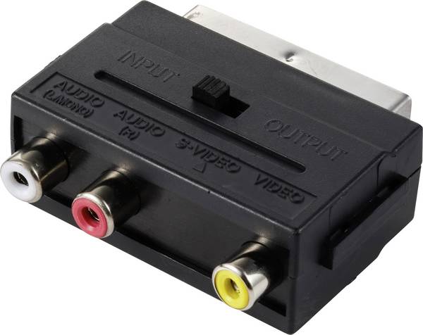 SpeaKa Professional SP-13442696 Cinch / SCART Adapter [3x Cinch-Buchse - 1x SCART-Stecker] Schwarz mit Umschalter