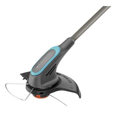 Elektrischer Rasentrimmer mit ergonomischem Griff und blau-grauer Farbgebung, entworfen für präzises Rasenkanten-Schneiden.
