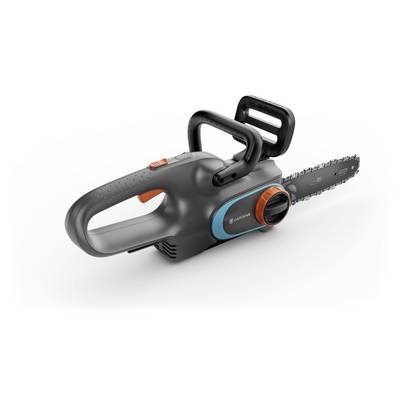 Eine elektrische Kettensäge mit ergonomischem Griff und sichtbarem Kettenblatt, geeignet für Gartenarbeiten.