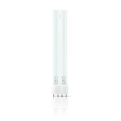 Eine UV-Lampe mit zwei Röhren und einer weißen Basis, die für Desinfektionszwecke verwendet wird.
