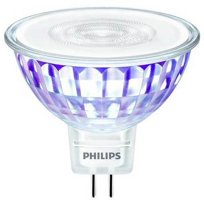 Eine LED-Lampe von Philips mit facettenreichem Design, die energieeffizient und in Regenbogenfarben leuchtet.
