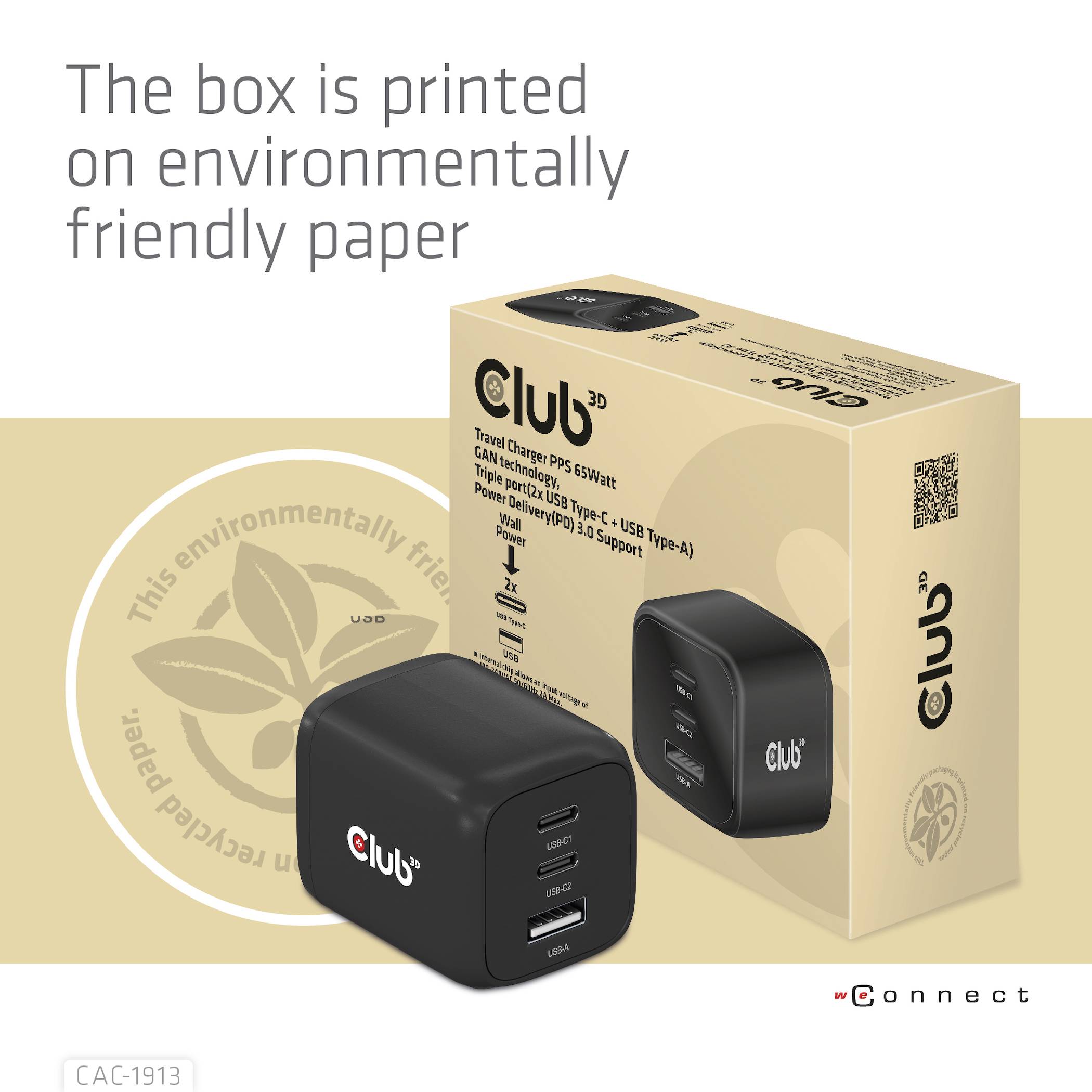 club3D CAC-1913EU USB Ladegerät 65 W 1x USB-A, 2x USB-C® USB PD 3.0, USB PD Schwarz-5
