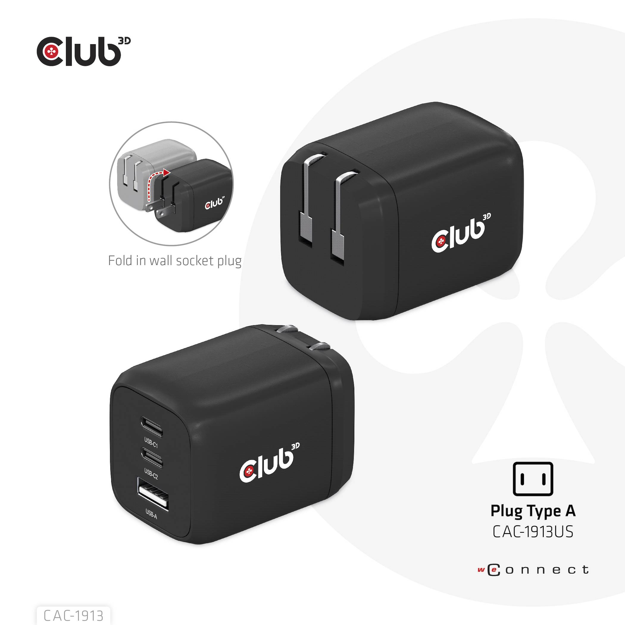 club3D CAC-1913EU USB Ladegerät 65 W 1x USB-A, 2x USB-C® USB PD 3.0, USB PD Schwarz-6