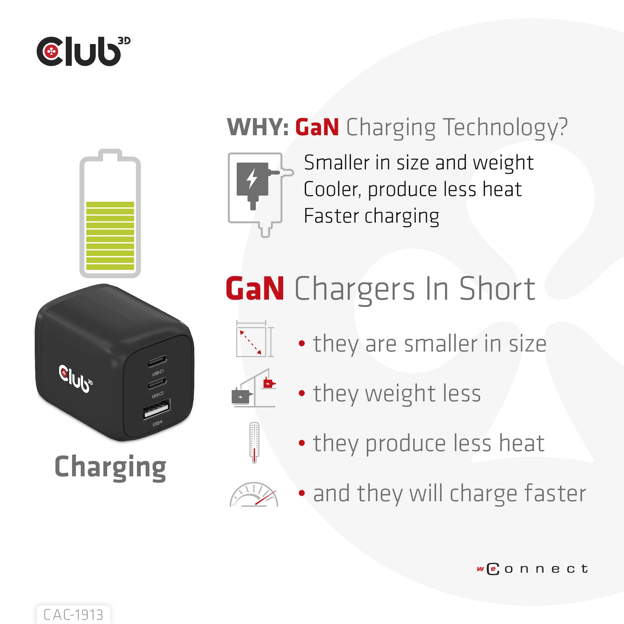 club3D CAC-1913EU USB Ladegerät 65 W 1x USB-A, 2x USB-C® USB PD 3.0, USB PD Schwarz-12