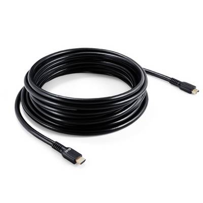 Ein langes, schwarzes HDMI-Kabel ist aufgerollt und zeigt beide Steckerenden.