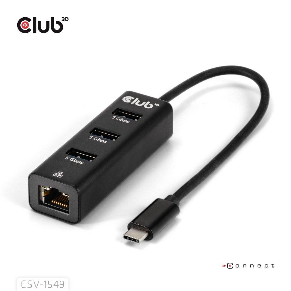club3D USB-C® Adapter [1x USB-C® Stecker - 4x USB 3.2 Gen 1 Buchse intern 19pol. (USB 3.0), RJ45-Buchse] CSV-1549 0.17 m-2