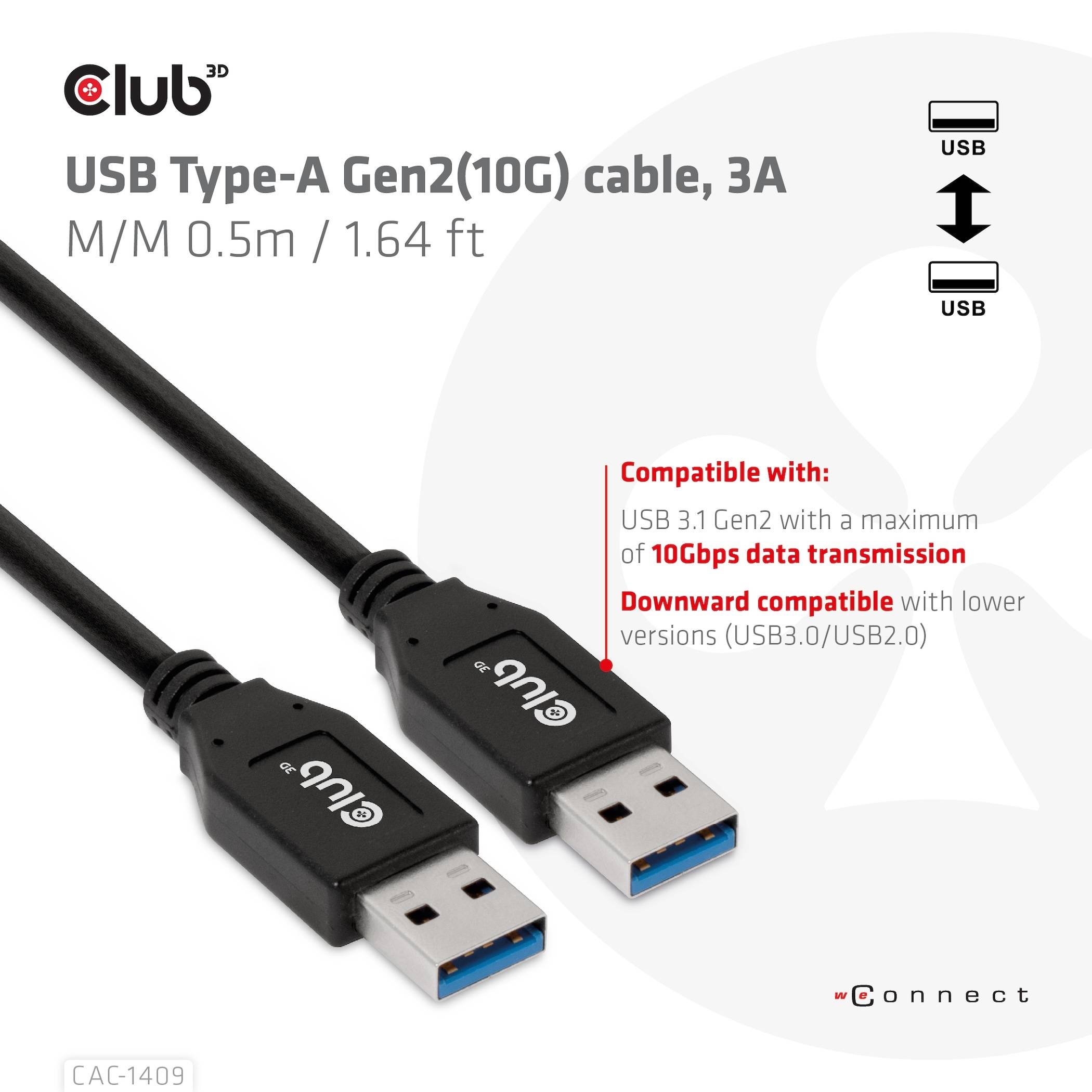 club3D USB-Kabel USB-A Stecker 0.50 m Schwarz CAC-1409-2