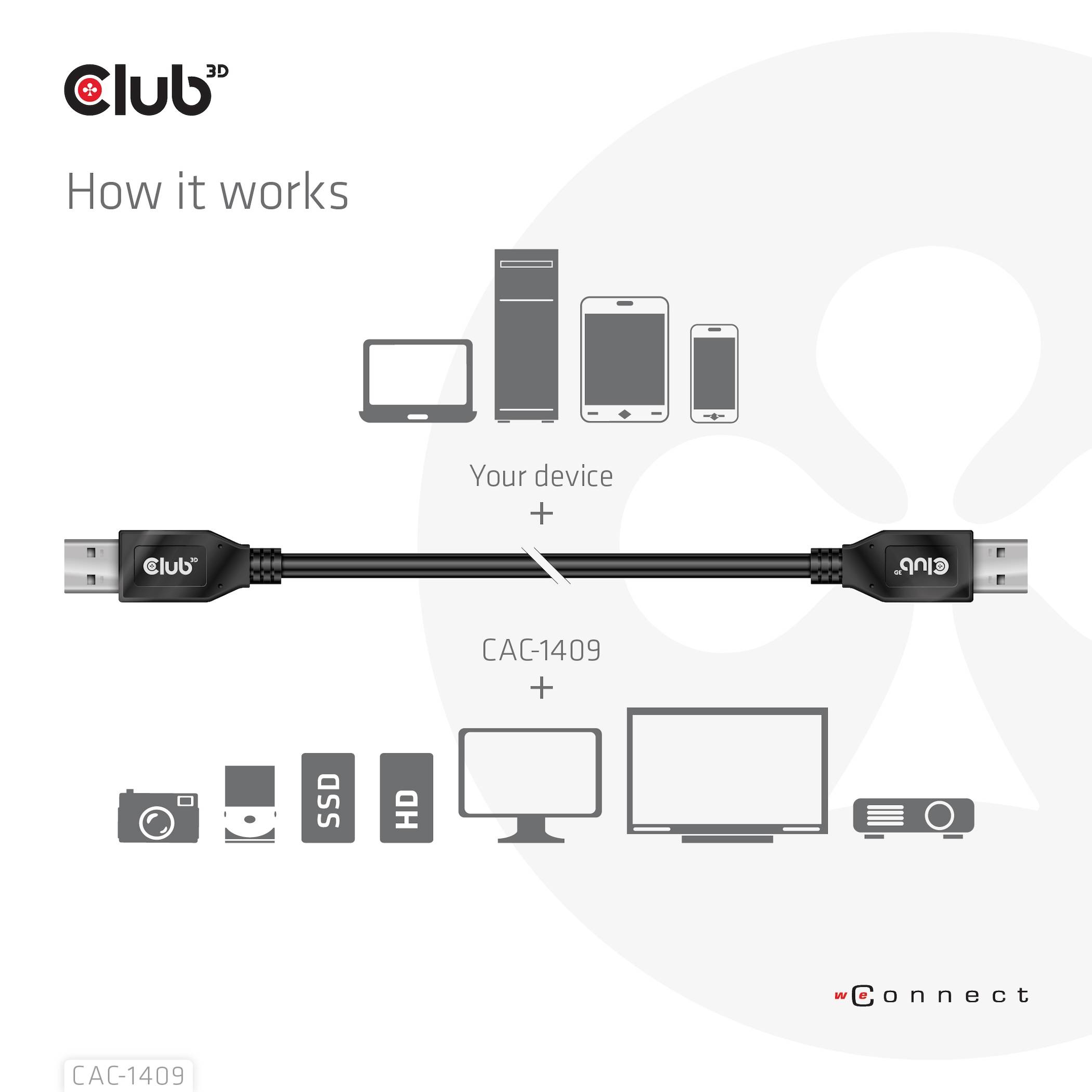 club3D USB-Kabel USB-A Stecker 0.50 m Schwarz CAC-1409-4