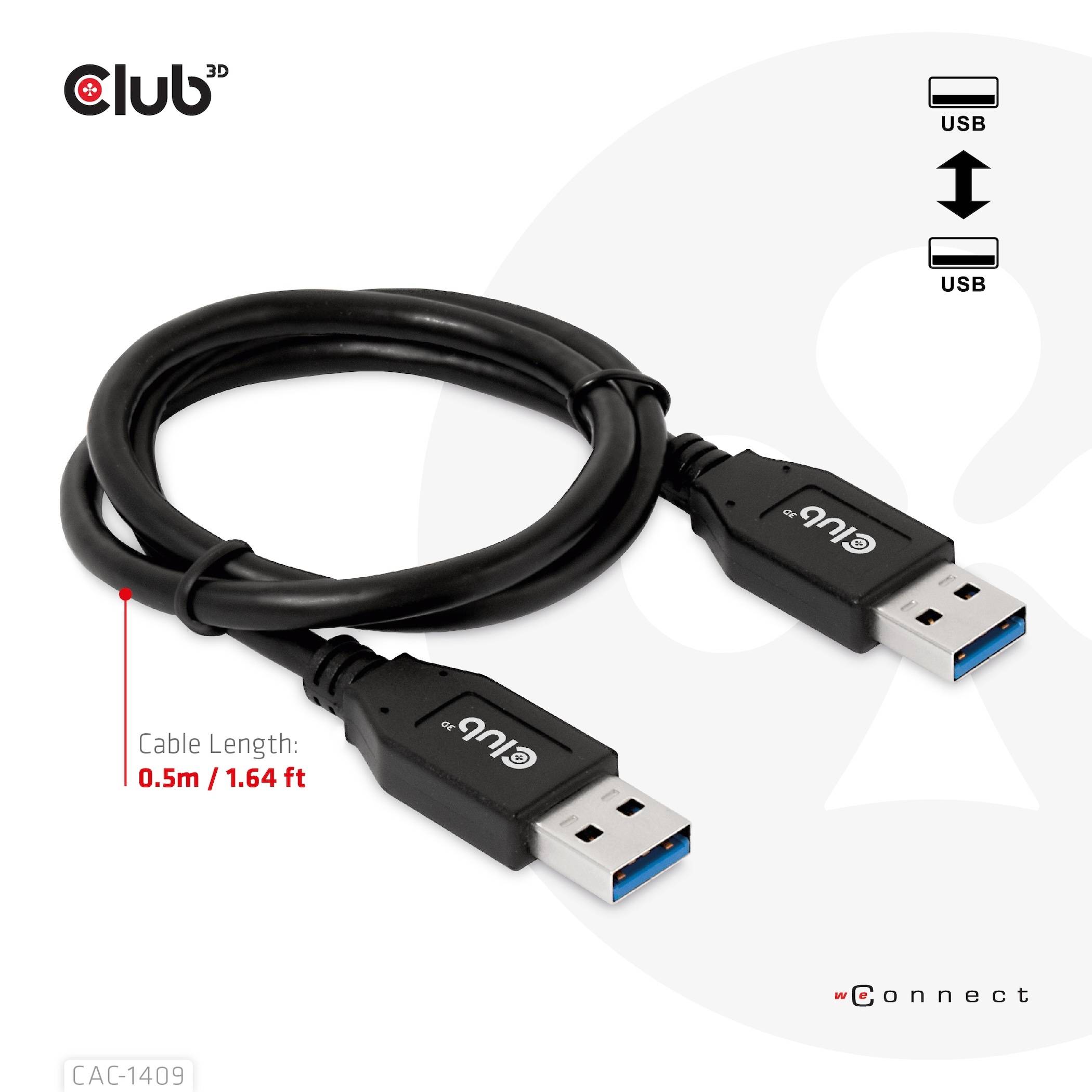club3D USB-Kabel USB-A Stecker 0.50 m Schwarz CAC-1409-5