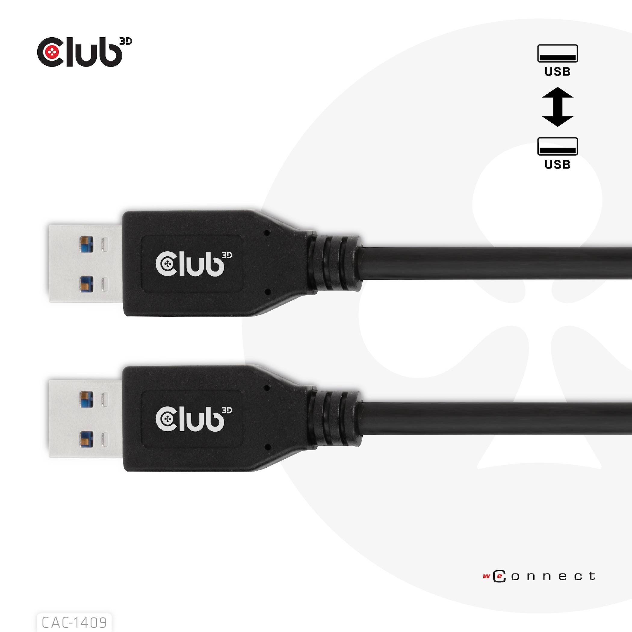 club3D USB-Kabel USB-A Stecker 0.50 m Schwarz CAC-1409-6