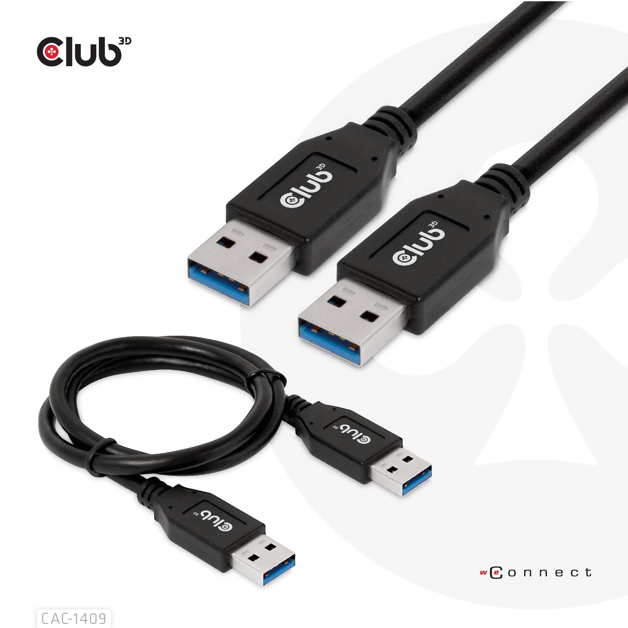 club3D USB-Kabel USB-A Stecker 0.50 m Schwarz CAC-1409-7