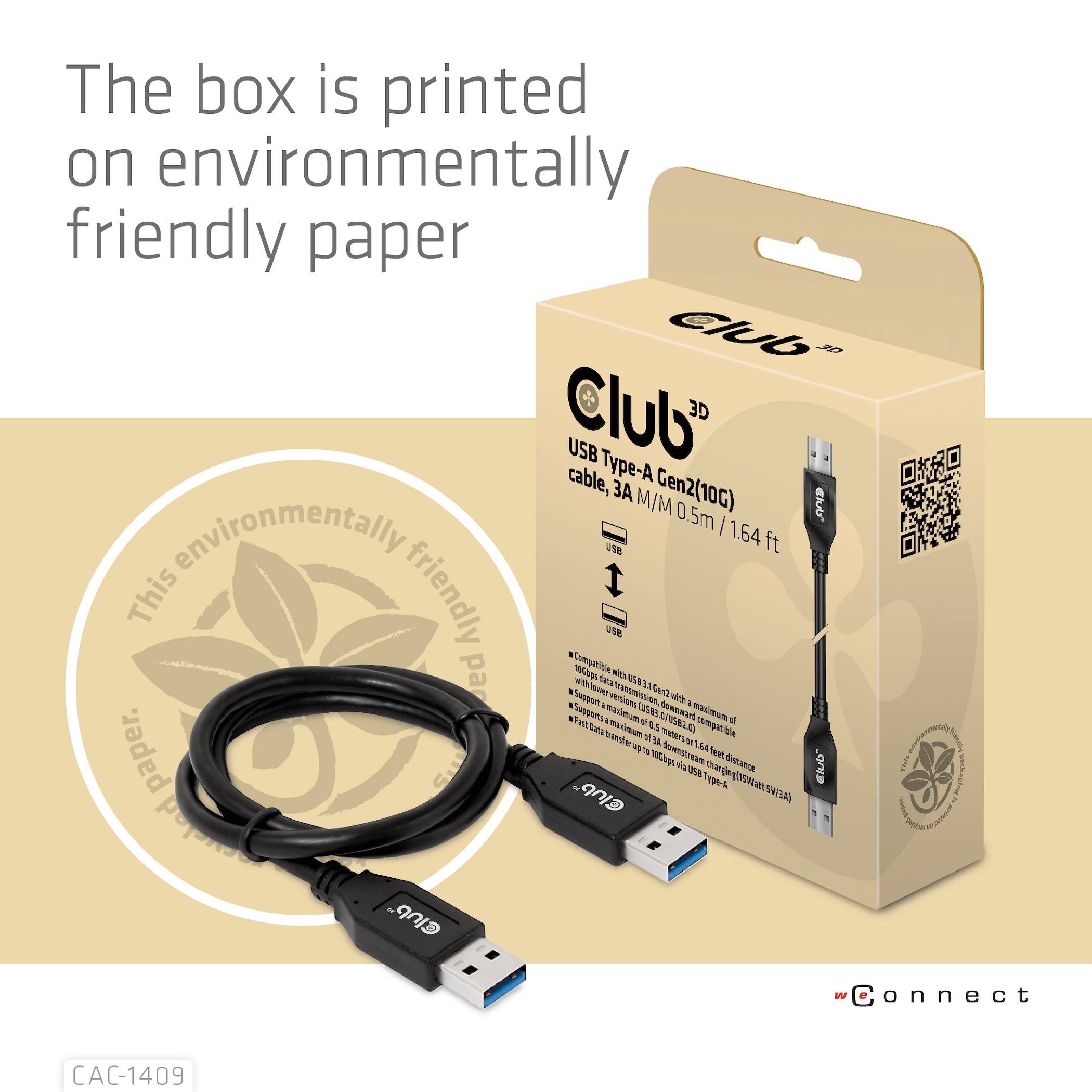 club3D USB-Kabel USB-A Stecker 0.50 m Schwarz CAC-1409-8