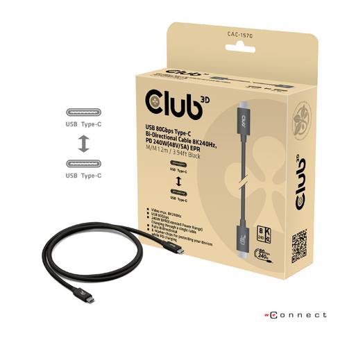 club3D USB-C® Kabel USB4® USB-C® Stecker 1.20 m Schwarz CAC-1570