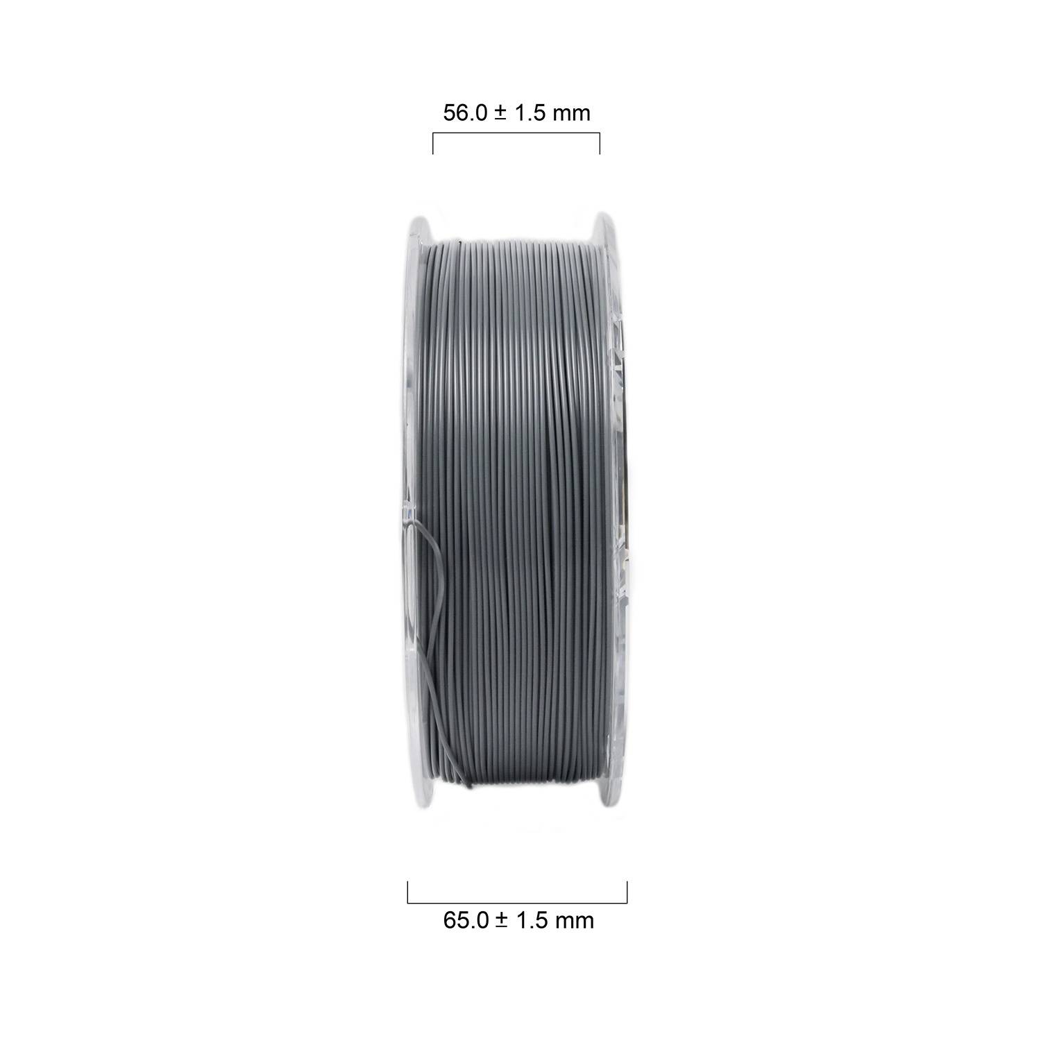 Spule mit grauem Draht, Durchmesser 56 mm ± 1,5 mm, Breite 65 mm ± 1,5 mm. Draht für technische Anwendungen oder Handwerk geeignet.