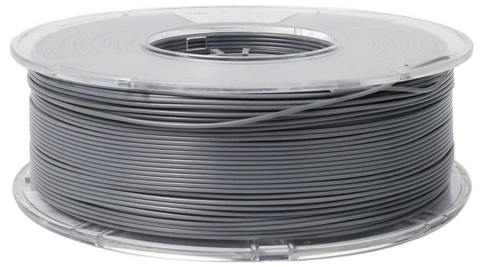 Graues 3D-Druckerfilament auf einer Spule.