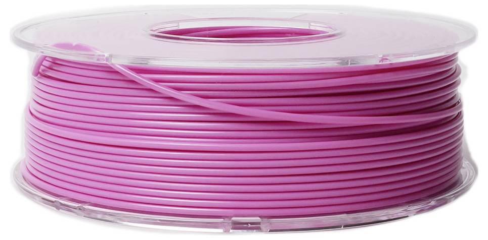 Eine Rolle pinkes 3D-Drucker-Filament aus Kunststoff, gewickelt und transparent verpackt.