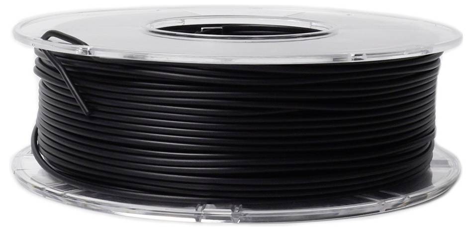Eine Rolle mit schwarzem 3D-Drucker-Filament.