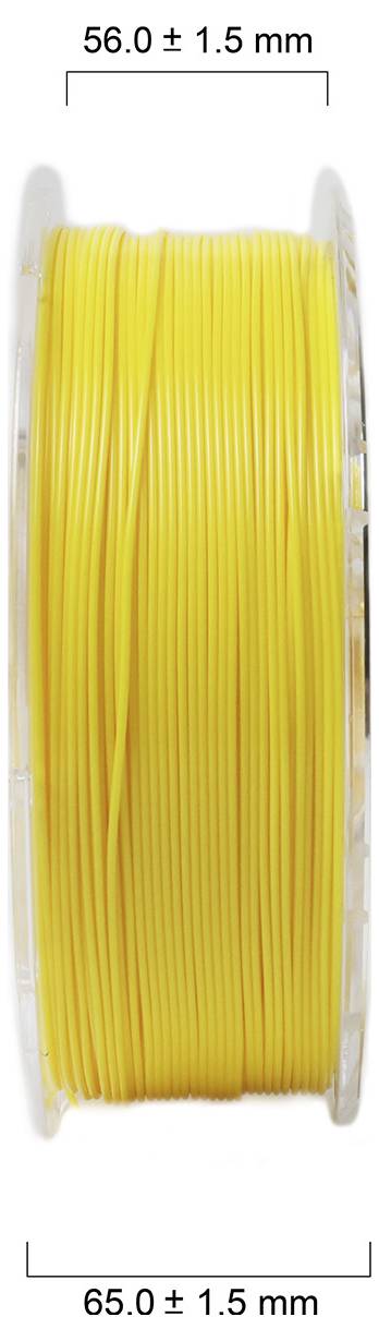 Gelbe Filamentspule, Durchmesser 56,0 ± 1,5 mm, Breite 65,0 ± 1,5 mm. Ideal für 3D-Drucker.