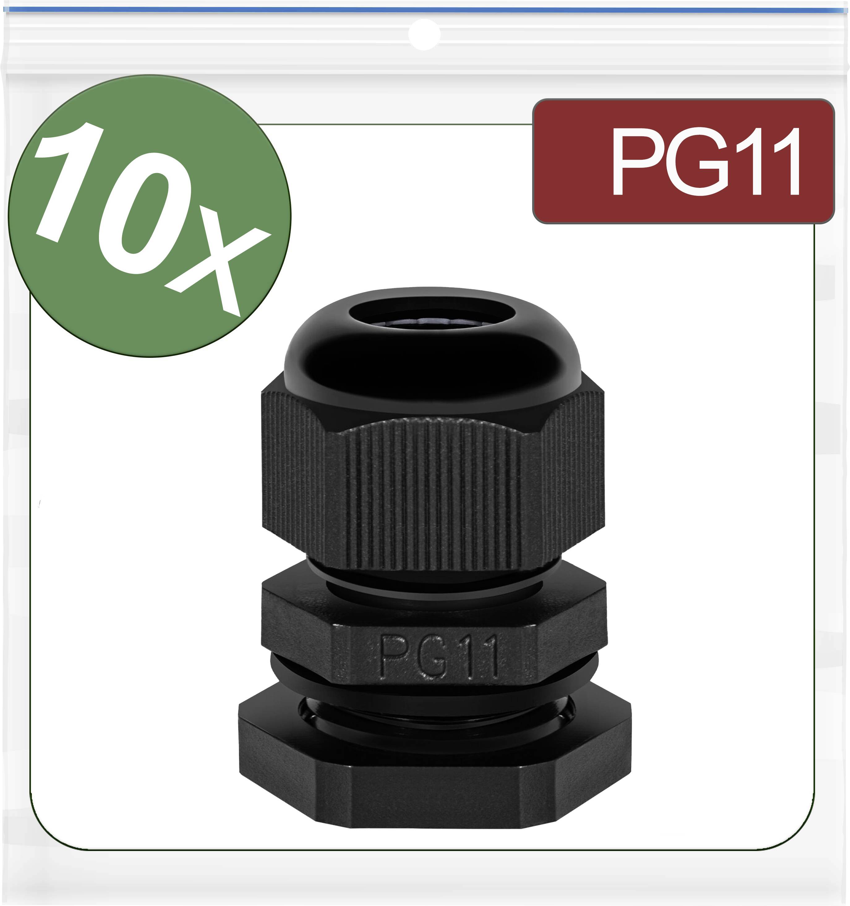 '10er Pack PG11 Kabelverschraubungen in Schwarz.'