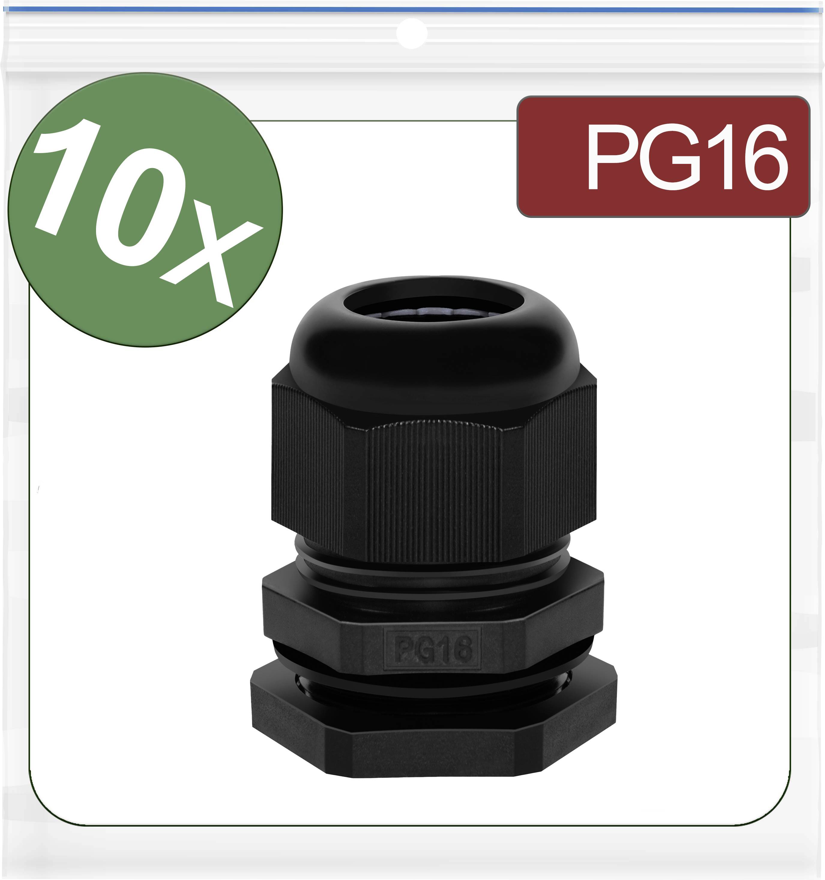 Quadrios 24CA382 Kabelverschraubung PG16 Polyamid Schwarz 10 St.