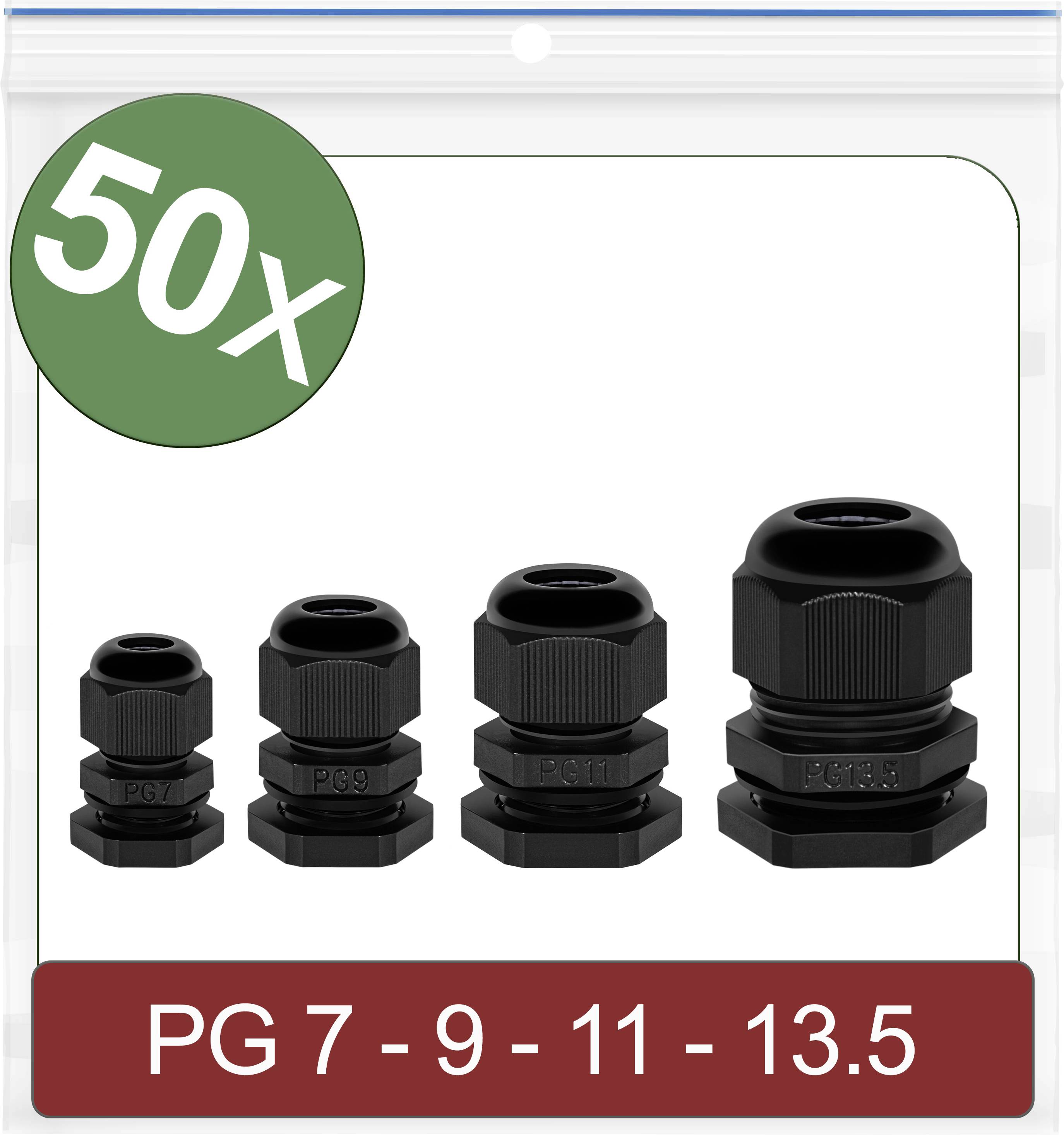 Quadrios 24CA389 Cable gland Black Polyamide 50 pcs PG7 PG9 PG11 P...