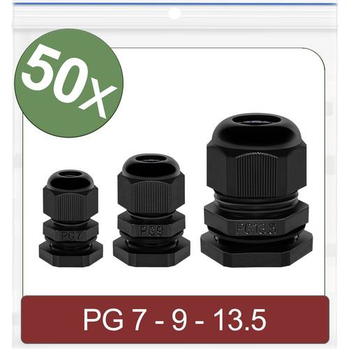 Quadrios 24CA390 Kabelverschraubung PG7, PG9, PG13.5 Polyamid Schwarz 50 St.