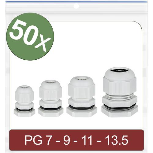 Quadrios 24CA402 Kabelverschraubung PG7, PG9, PG11, PG13.5 Polyamid Grau 50 St.
