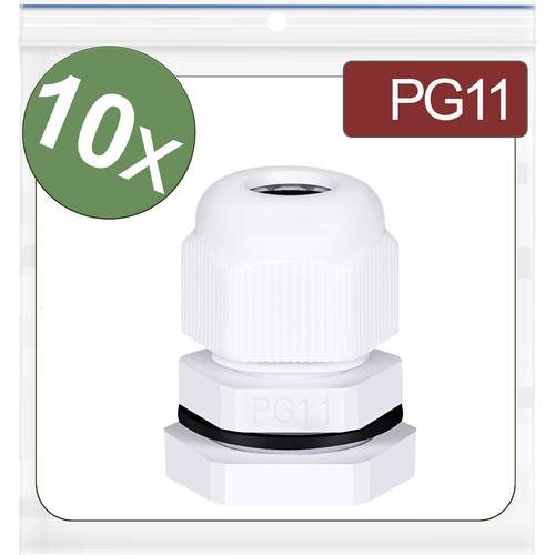 Quadrios 24CA406 Kabelverschraubung PG11 Polyamid Weiß 10 St.