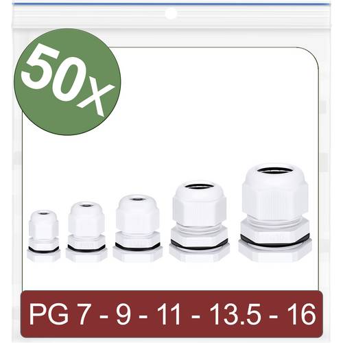 Quadrios 24CA414 Kabelverschraubung PG7, PG9, PG11, PG13.5, PG16 Polyamid Weiß 50 St.