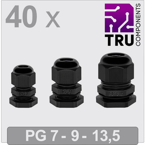 TRU COMPONENTS TC-13448352 Kabelverschraubung PG7, PG9, PG13 Polyamid Schwarz 40 St.