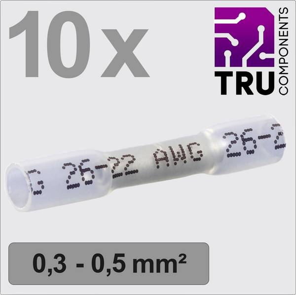 TRU COMPONENTS TC-13448488 Stoßverbinder mit Schrumpfschlauch 0.3 mm² 0.5 mm² Vollisoliert Weiß 10 St.