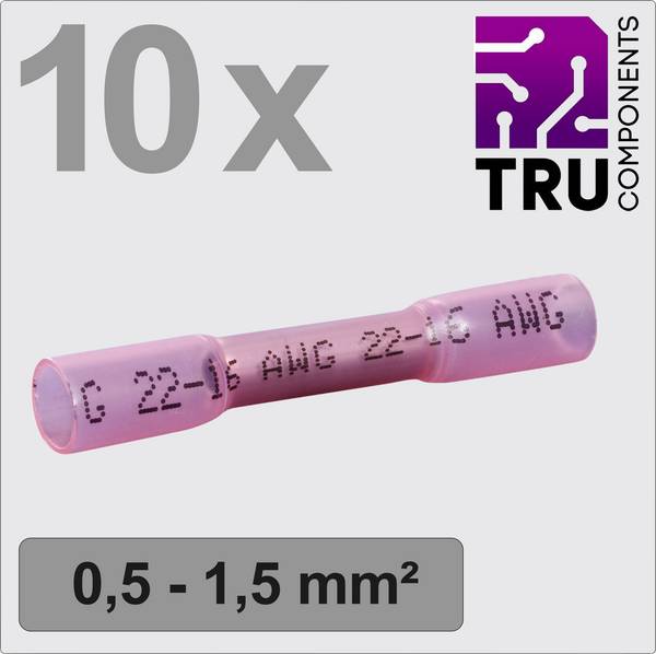 TRU COMPONENTS TC-13448492 Stoßverbinder mit Schrumpfschlauch 0.5 mm² 1.5 mm² Vollisoliert Rot 10 St.